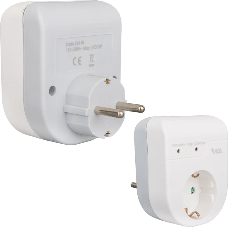 BYR Vea VE-22416 16 Ampere - 3500 Watt Single Surge Protected Socket with LED Indicator [ tek]