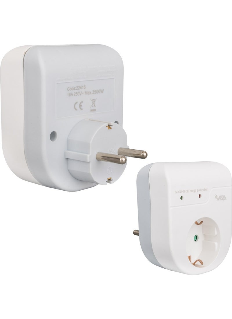 BYR Vea VE-22416 16 Ampere - 3500 Watt Single Surge Protected Socket with LED Indicator [ tek]  - Image 3