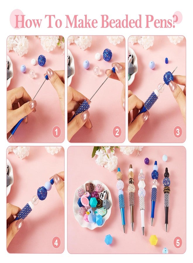 BB Beadthoven Beadthoven 10pcs Pearl Diamond Beadable Pens, Rhinestone Beaded Pens Plastic DIY Crystal Bling Pearl Bead Pens Shaft Black Ink Ballpoint Pens for DIY Pens Making Supplies Gift Office School - White - Image 4