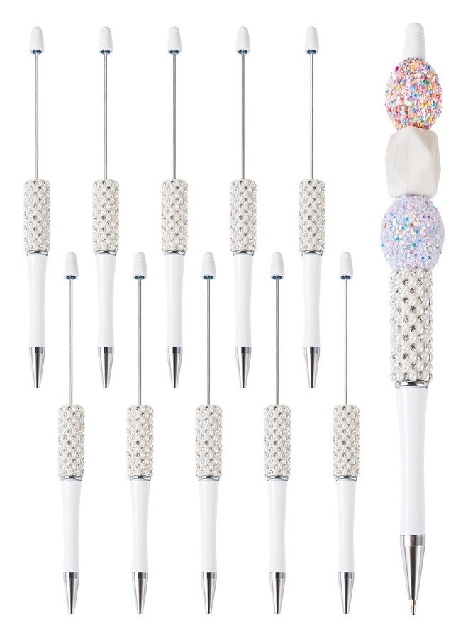 BB Beadthoven Beadthoven 10pcs Pearl Diamond Beadable Pens, Rhinestone Beaded Pens Plastic DIY Crystal Bling Pearl Bead Pens Shaft Black Ink Ballpoint Pens for DIY Pens Making Supplies Gift Office School - White - Image 1