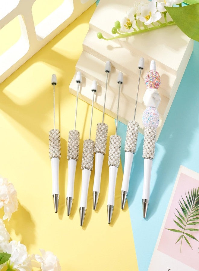 BB Beadthoven Beadthoven 10pcs Pearl Diamond Beadable Pens, Rhinestone Beaded Pens Plastic DIY Crystal Bling Pearl Bead Pens Shaft Black Ink Ballpoint Pens for DIY Pens Making Supplies Gift Office School - White - Image 3