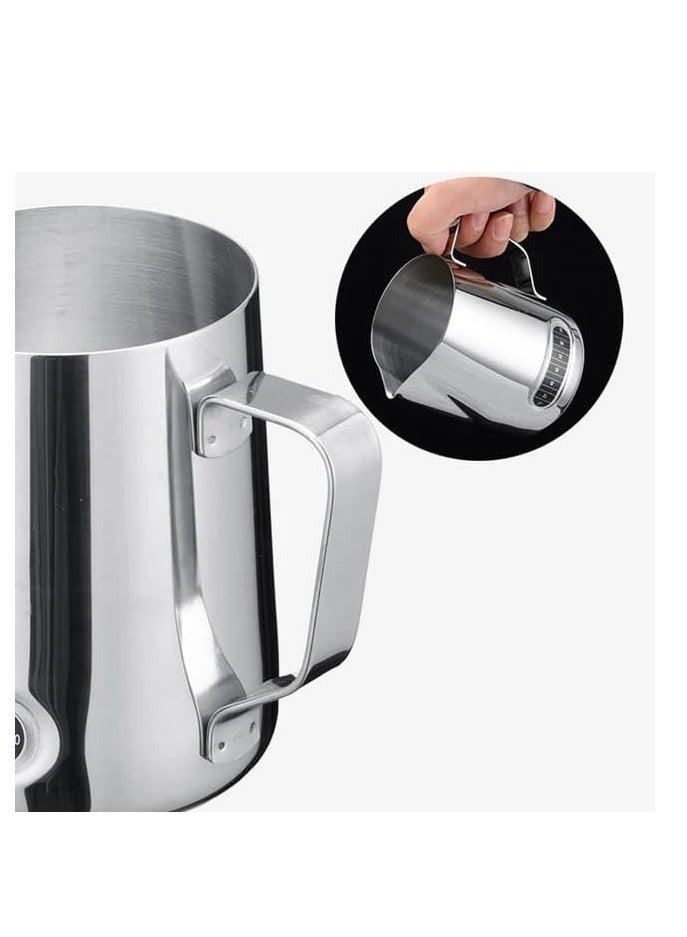 إبريق حليب ستانلس ستيل بسعة 550 مل مع علامة حرارة لتبخير الحليب، القهوة، الكابتشينو، اللاتيه... - Image 4