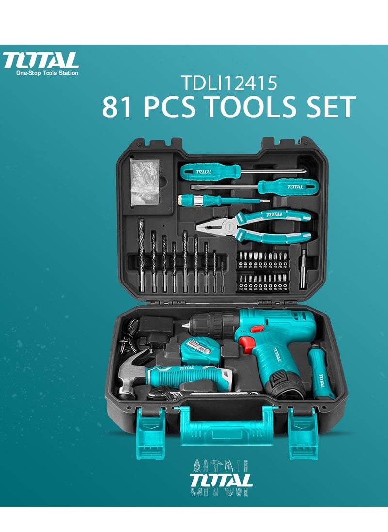 TOTAL TDLI12415  81 Piece Tool Set Cordless Screwdriver and Drill Set Li-Ion 12v 10mm / 220V-240V~50/60Hz / Wrench / Bits Tool Station  - Image 3