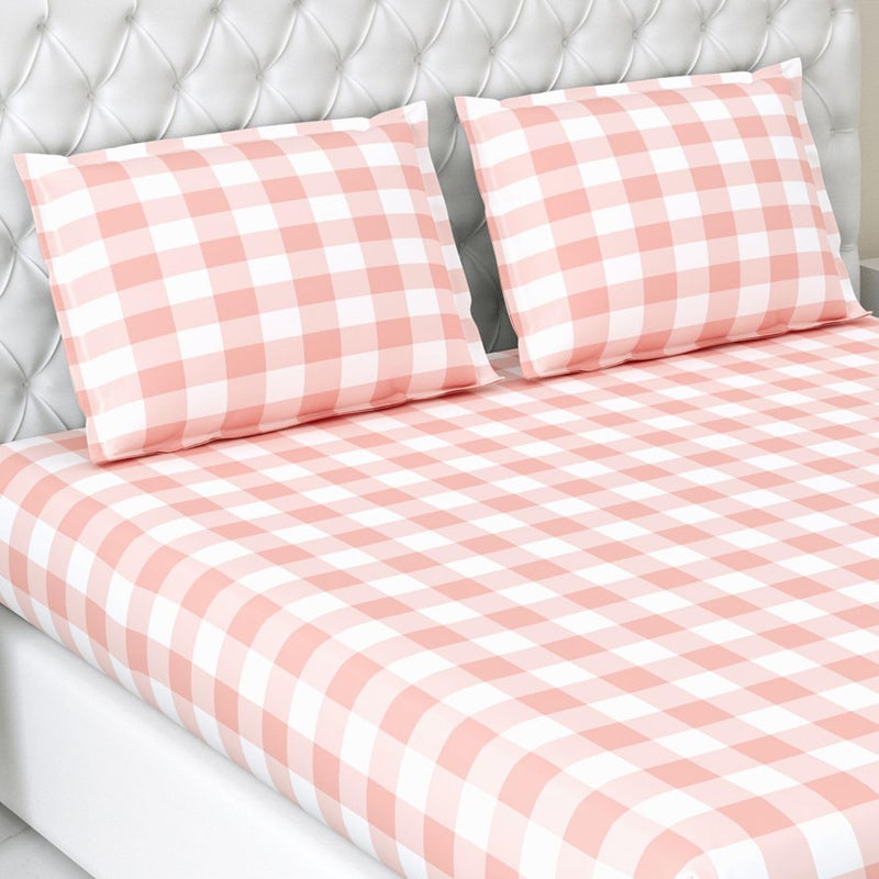 Haus Kinder Fitted Cotton Bedsheets King Size 100 Cotton 186 TC Elastic Bedsheet Fitted for Double Bed Cottage Core Blush Bed Sheet