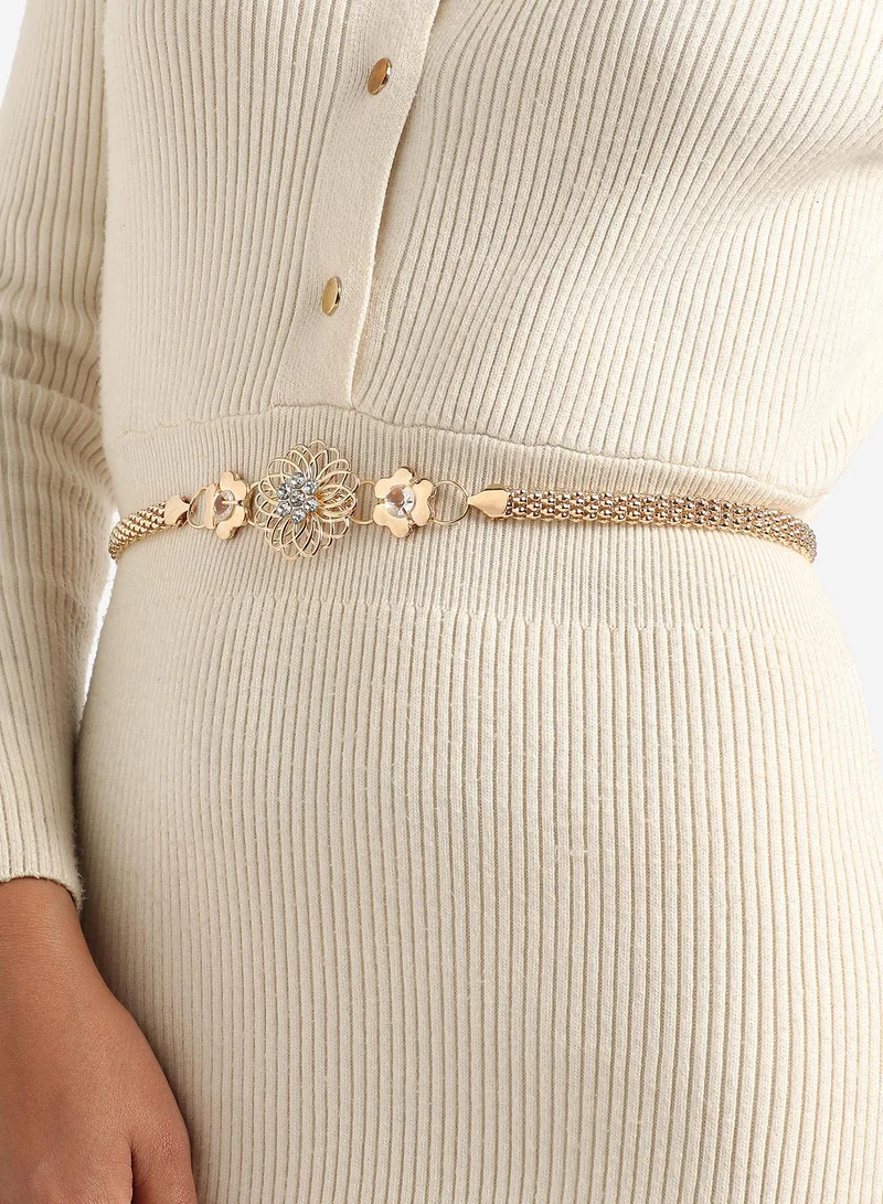 Haute Sauce Women Gold Textured Waist Belt
