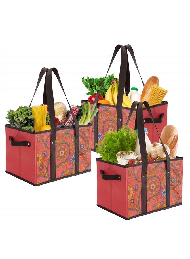Foraineam Reusable Grocery Bags Durable Heavy Duty Grocery Totes Bag Collapsible Grocery Shopping Box Bags with Reinforced Bottom, Pack of 3