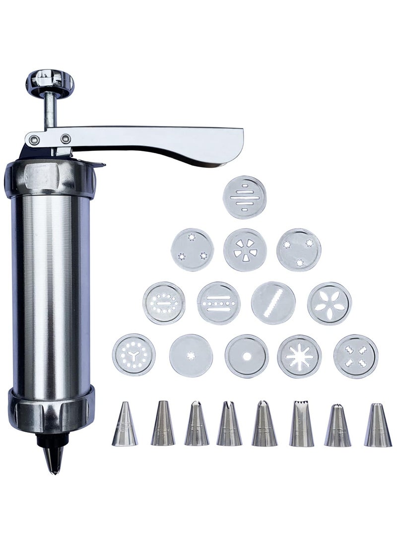 Generic Cookie Press and Icing Set, Aluminium Alloy Cookie Decorating Tools, Excellent Baking Supplies, Including 13 Cookie Pattern Discs and 8 Icing Nozzles  - Image 1