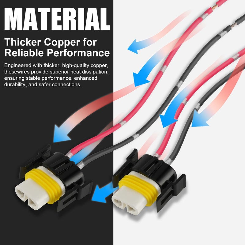 iBrightstar H11 H9 H8 880 881 Female High Temperature Ceramic Adapter Wiring Harness Sockets Wire for Headlights or Fog Lights - Image 4