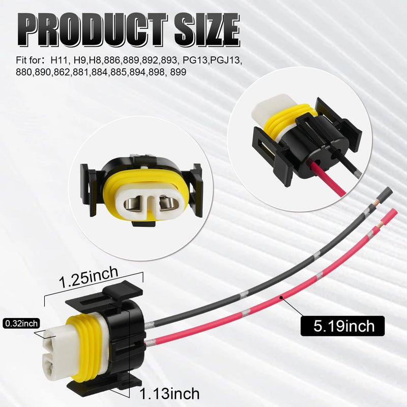 iBrightstar H11 H9 H8 880 881 Female High Temperature Ceramic Adapter Wiring Harness Sockets Wire for Headlights or Fog Lights - Image 3