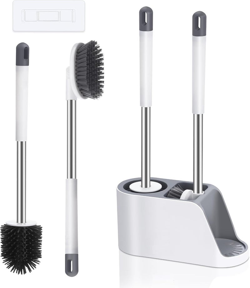 Clyton Silicone Toilet Brush with Holder Stand, Toilet Cleaning Brush and Soft Bristles Bathroom Cleaning Brush with Self Adhesive Wall Mounted Ventilated Drying Stand, Toilet Cleaning Brushes Set - Image 1