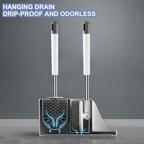 Clyton Silicone Toilet Brush with Holder Stand, Toilet Cleaning Brush and Soft Bristles Bathroom Cleaning Brush with Self Adhesive Wall Mounted Ventilated Drying Stand, Toilet Cleaning Brushes Set - Image 2