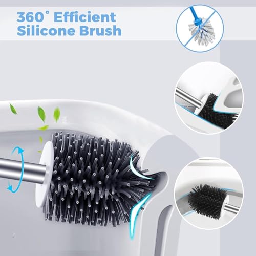 Clyton Silicone Toilet Brush with Holder Stand, Toilet Cleaning Brush and Soft Bristles Bathroom Cleaning Brush with Self Adhesive Wall Mounted Ventilated Drying Stand, Toilet Cleaning Brushes Set - Image 3