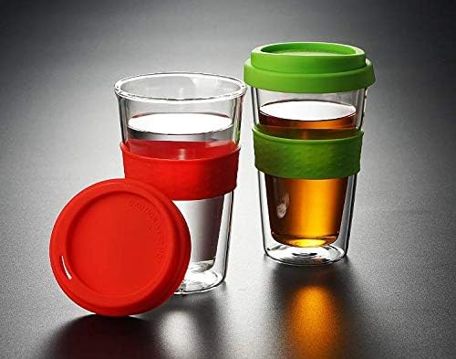 we3 Reusable Coffee Mug 350ml Double-Layer Heat-Resistant Handicraft Glass Tea/Coffee Cup sip lid for Natural Test Insulation for hot & Cold Beverages Office Cup with Silicone Cover. (Red) - Image 5