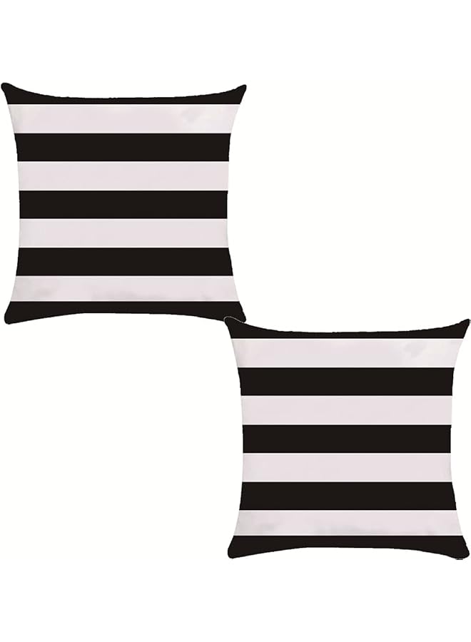 The Bros أغطية وسائد مخططة 18 x 18، أغطية وسائد زخرفية باللونين الأسود والأبيض، أغطية وسائد خارجية ناعمة من الألياف الدقيقة لوسائد الأريكة في المنزل، عبوة من 2 - Image 1