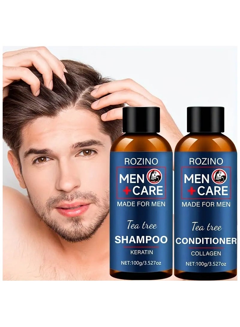 ROZINO Tea Tree Men's Shampoo and Conditioner Set, 200g - Deep Cleansing, Refreshing & Moisturizing, Ideal for Travel, Professional Hair Care, Leaves It Clean, Essential - Image 1
