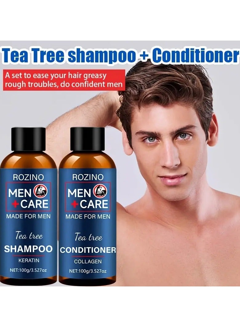 ROZINO Tea Tree Men's Shampoo and Conditioner Set, 200g - Deep Cleansing, Refreshing & Moisturizing, Ideal for Travel, Professional Hair Care, Leaves It Clean, Essential - Image 2
