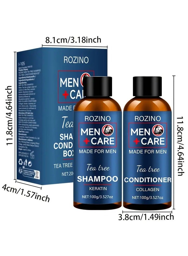 ROZINO Tea Tree Men's Shampoo and Conditioner Set, 200g - Deep Cleansing, Refreshing & Moisturizing, Ideal for Travel, Professional Hair Care, Leaves It Clean, Essential - Image 3