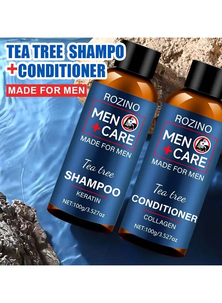 ROZINO Tea Tree Men's Shampoo and Conditioner Set, 200g - Deep Cleansing, Refreshing & Moisturizing, Ideal for Travel, Professional Hair Care, Leaves It Clean, Essential - Image 4