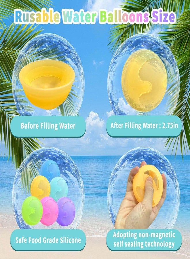 QETRABONE 6 Pcs Reusable Water Balloons, Magnets-Free Refillable Water Balloons Quick Fill, Summer Outdoor for Adults - Image 2