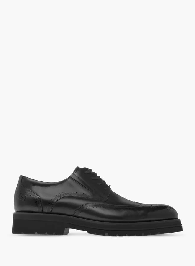 DUCHINI Men's Perforated Derby Shoes with Lace-Up Closure