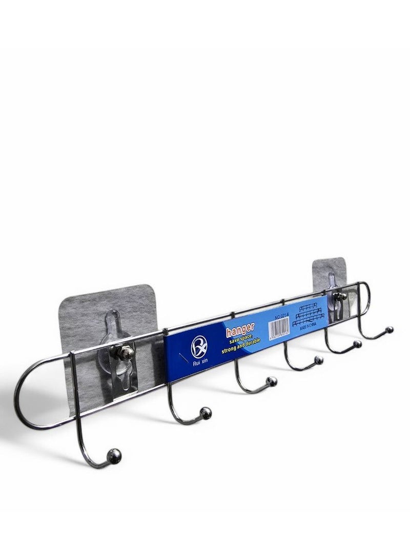 Over Door Clothes Hanger with Double Sided Adhesive - Kitchen Hanger Hanger - Kitchen Hanger Organizer for Easy Hanging with Double Sided - Non-slip Metal Clothes Hangers with Double Sided for Easy Adhesive on the Wall, Durable and Heavy Duty, Coat and Clothes Hangers - Metal Laundry Hangers for Adults - Door Hanger for Clothes and Clothing - Bathroom and Bedroom Door Hanger - Door Hanger - Over Door Metal Hanger with 6 Hooks Organizer for Towels, Clothes, Keys, Robes, and Caps - Metal Hangers Over Door with 6 Hooks, Suitable for Towels, Coats, Clothes, Caps, Bedroom, Bathroom - Door Hangers for Hanging Coats - Over Door Towel Rack for Caps, Coats, Jackets, Bags, Scarves, Belt, and Umbrellas  - Image 1