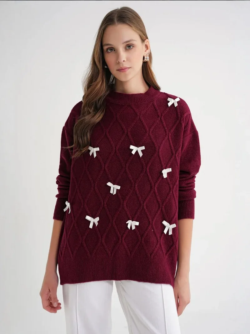 MixRay Mixray Bow Detailed Oversize Knit Sweater
