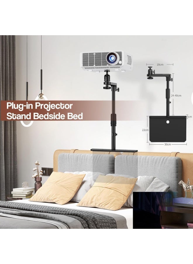 CENXI Plug in Bed Sofa Projector Stand, Height Adjustable Mount Base, 360° Rotation, Universal Bedside Projector Bracket Holder Compatible with Most Projectors with Cable Ties - Image 2