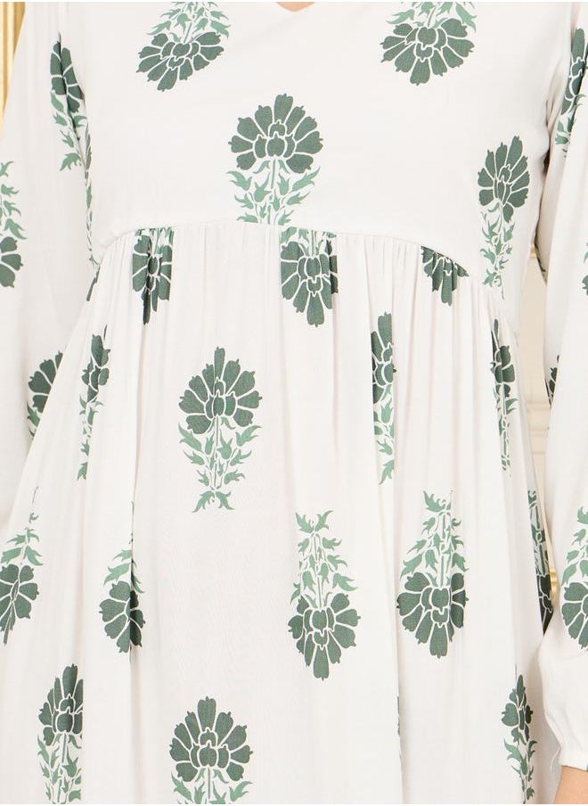 Styli - Damask Print Tiered Shift Midi Dress - Image 1