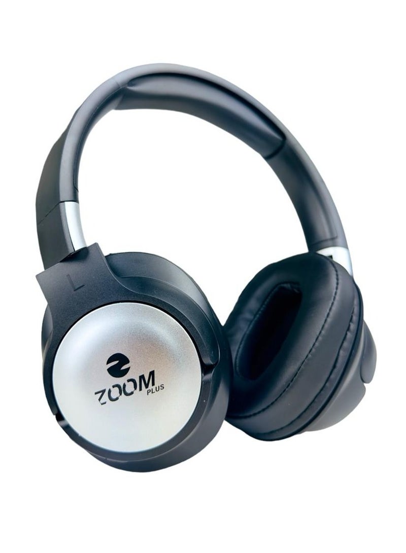 Zoom Plus سماعات رأس لاسلكية ZM-114 - بيور باس - بطارية 40 ساعة - شحن سريع - USB سريع من النوع C - قابلة للطي باللون الأسود