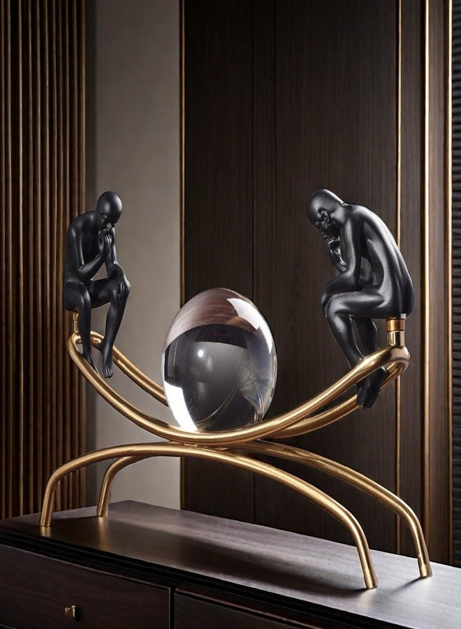 SHTWX The Thinker Thinking Man Statue with Crystal Ball Sculpture Figurine, Home Office Living Room Desktop Display Decoration - Image 2
