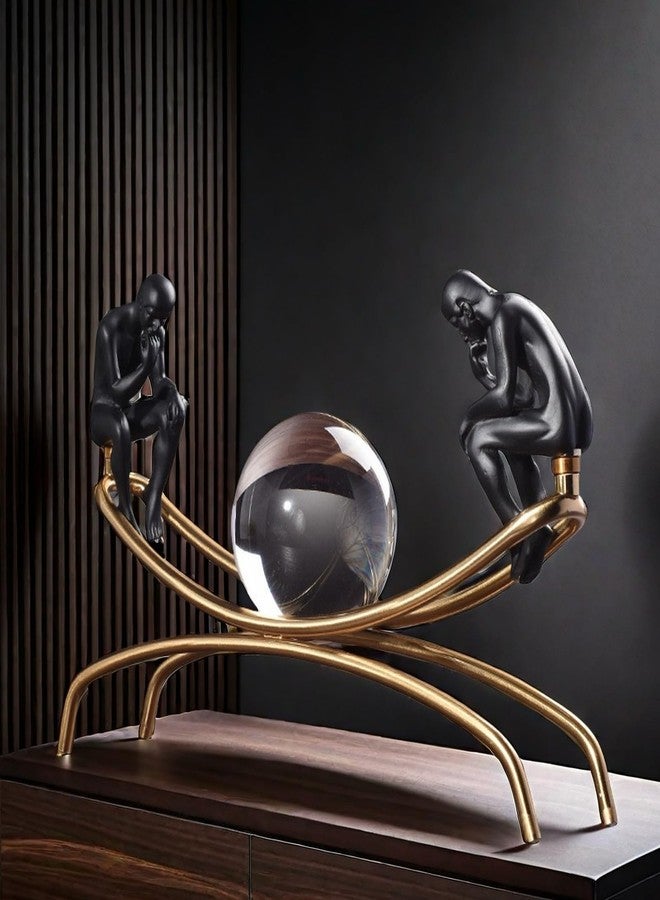 SHTWX The Thinker Thinking Man Statue with Crystal Ball Sculpture Figurine, Home Office Living Room Desktop Display Decoration - Image 4