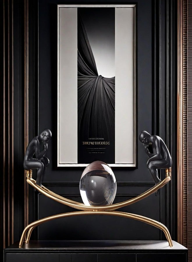 SHTWX The Thinker Thinking Man Statue with Crystal Ball Sculpture Figurine, Home Office Living Room Desktop Display Decoration - Image 3