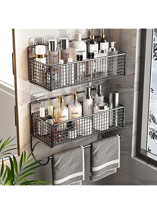 Antole Adhesive Shower Caddy, Shower Shelf, 2 Pack Bathroom Shower Organizer, Adhesive Shower Shelves with Towel Holder, No Drilling Rustproof Stainless Steel Bathroom Caddy for Shower Storage - Image 1