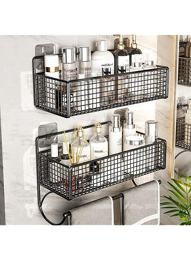 Antole Adhesive Shower Caddy, Shower Shelf, 2 Pack Bathroom Shower Organizer, Adhesive Shower Shelves with Towel Holder, No Drilling Rustproof Stainless Steel Bathroom Caddy for Shower Storage - Image 2