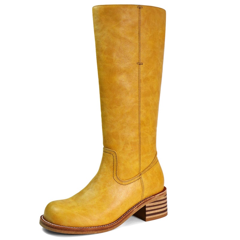 VBDB Banana Knee High Boots for Women Square Toe Chunky Block Heel Long Boots Womenâ€™s Comfortable Low Heel Womens Shoes Size 8 - Image 1