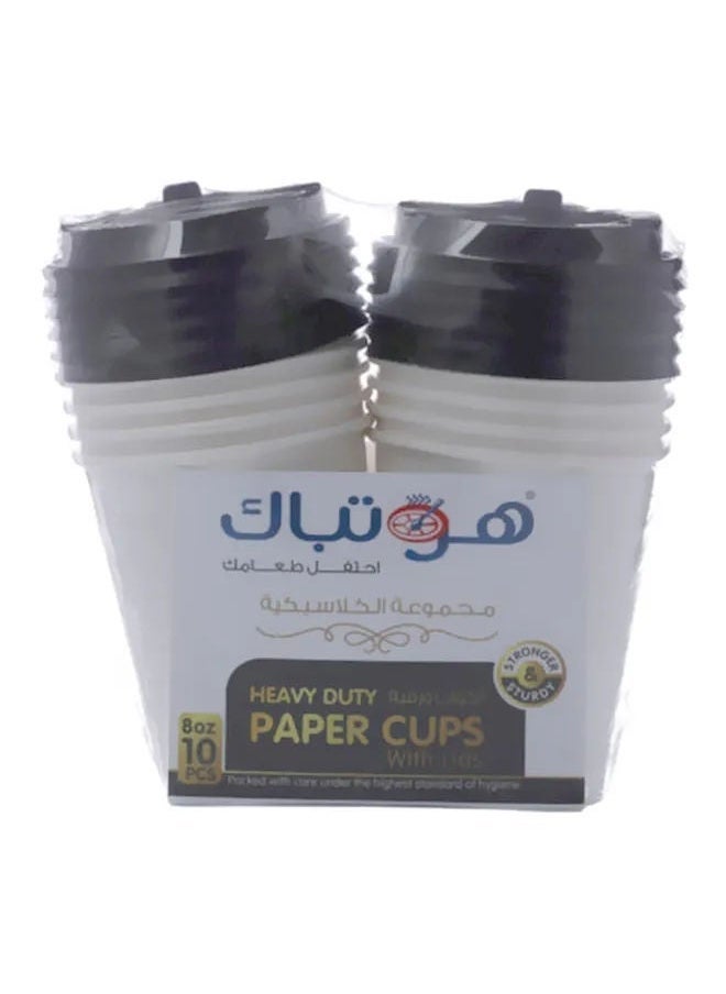 Hotpack Cup With Black Lid, White, 10 Pcs, 10'S HD 