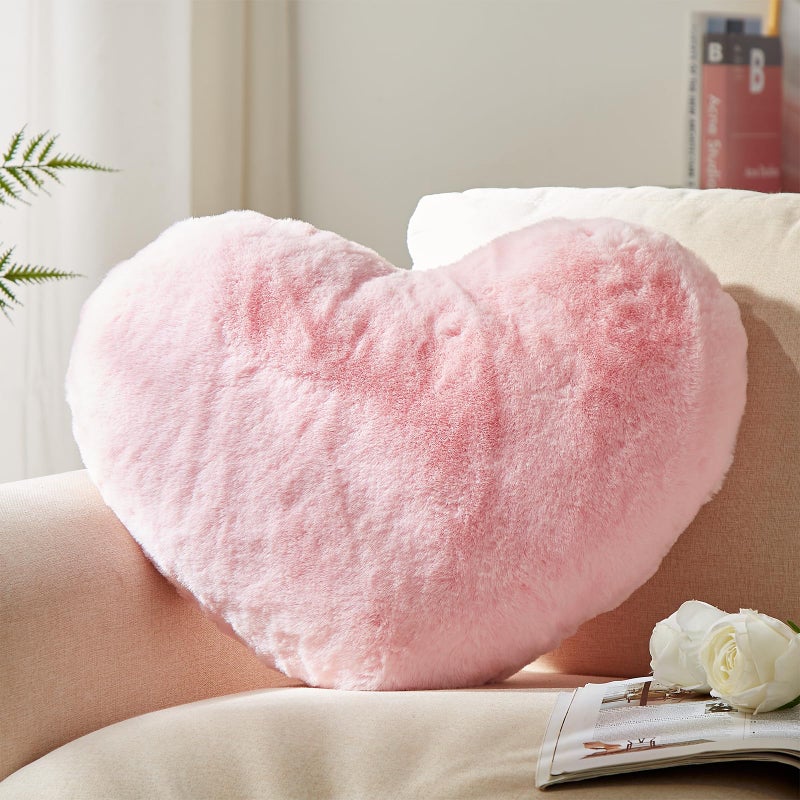 YRXRUS Heart Pillows, Love Heart Shaped Pillow, Small Cute Pink Heart Pillows for Gifts, Faux Rabbit Throw Pillows for Her, Kids, Girls Home Decoration, 10X11 Inch - Image 1