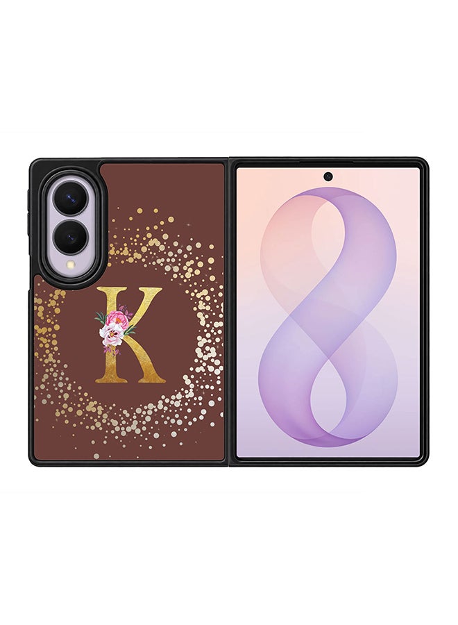 Stylizedd Rugged Case for Samsung Galaxy Z Fold8- Slim Fit Hybrid Rubber Cover Floral Monogram - K (Brown)