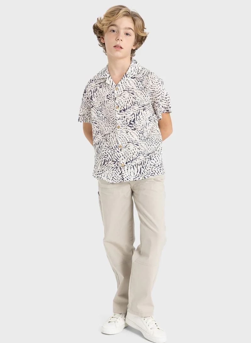 DeFacto Boy Oversize Fit Polo Neck Viscose Short Sleeve Shirt