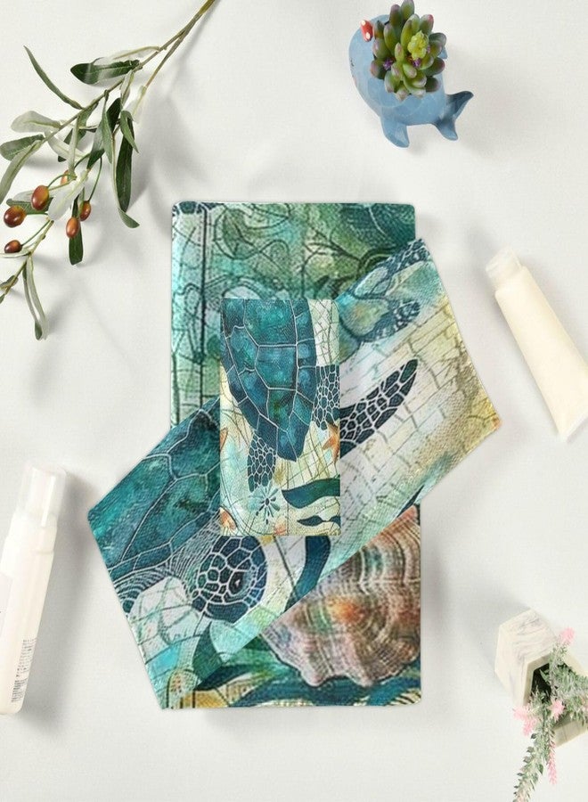 Vdsrup Vintage Ocean Turtle Towels Set of 3 Sea Starfish World Map Hand Towel Bath Towel Washcloth Soft Thin Face Guest Towel Kitchen Tea Dish Towels Bathroom Decorations Housewarming Gifts - Image 4