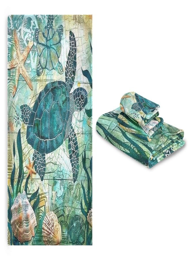 Vdsrup Vintage Ocean Turtle Towels Set of 3 Sea Starfish World Map Hand Towel Bath Towel Washcloth Soft Thin Face Guest Towel Kitchen Tea Dish Towels Bathroom Decorations Housewarming Gifts - Image 5