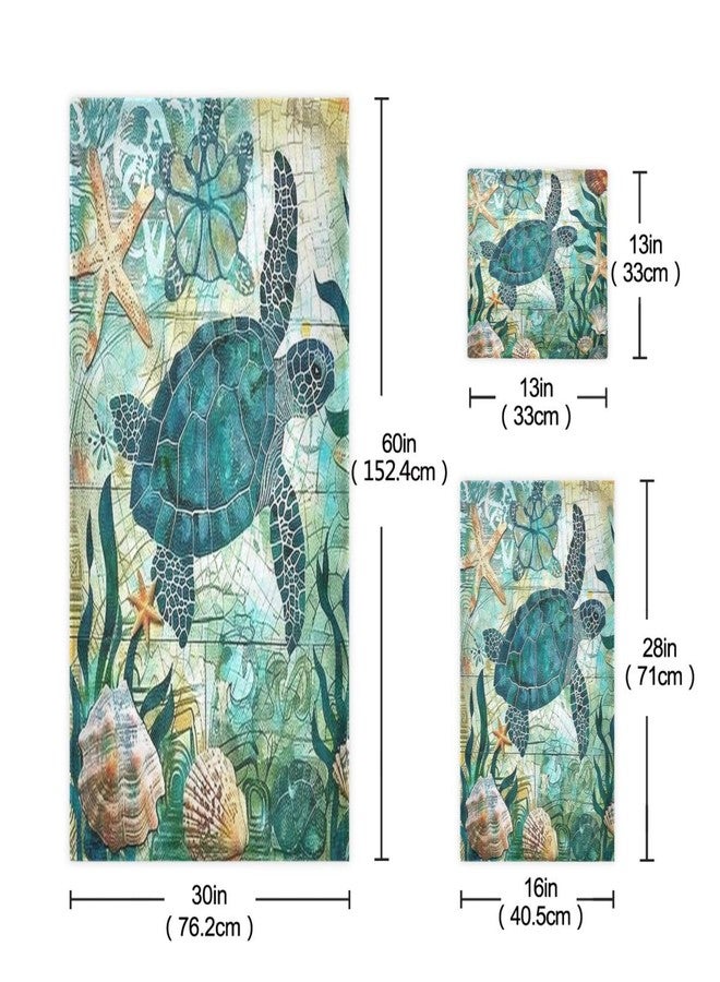 Vdsrup Vintage Ocean Turtle Towels Set of 3 Sea Starfish World Map Hand Towel Bath Towel Washcloth Soft Thin Face Guest Towel Kitchen Tea Dish Towels Bathroom Decorations Housewarming Gifts - Image 2