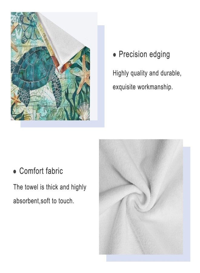 Vdsrup Vintage Ocean Turtle Towels Set of 3 Sea Starfish World Map Hand Towel Bath Towel Washcloth Soft Thin Face Guest Towel Kitchen Tea Dish Towels Bathroom Decorations Housewarming Gifts - Image 3