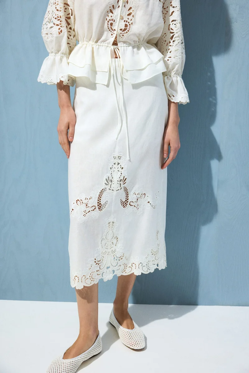 H&M Linen-blend broderie anglaise skirt