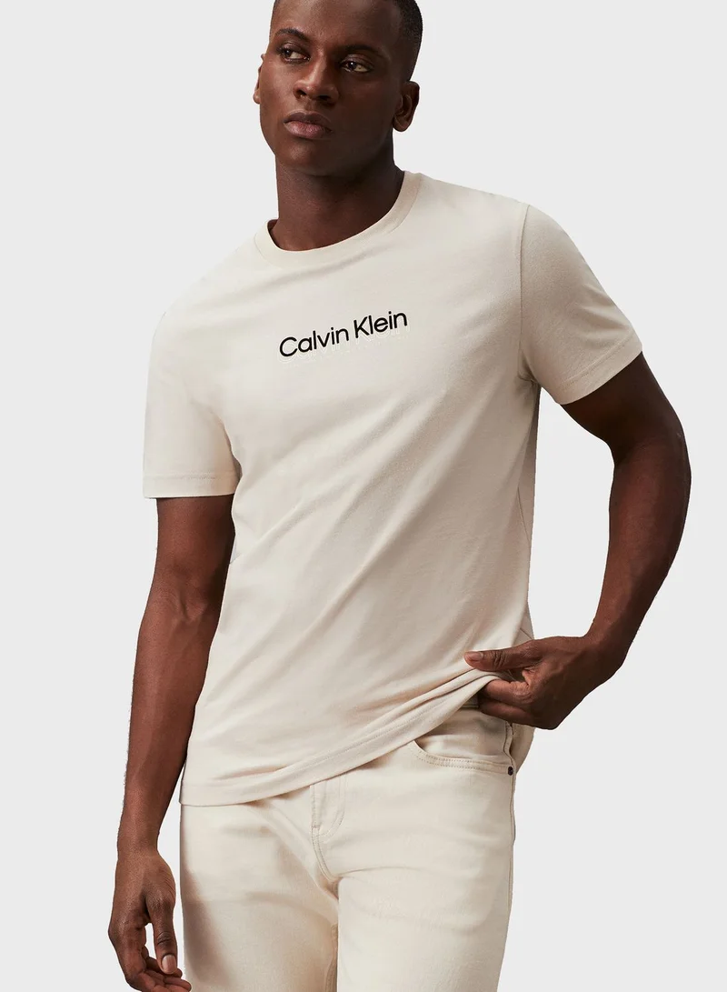 CALVIN KLEIN Flock Logo Crew Neck T-Shirt