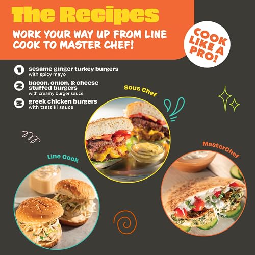 Masterchef Junior Kid's Burger Cooking Set- 9 Pc Kit Includes Real Cookware for Children- Bowl, Cutting Board, Spatula, Sandwich Recipes, and Hamburger Press- Non-Slip Silicone Grips - Image 4