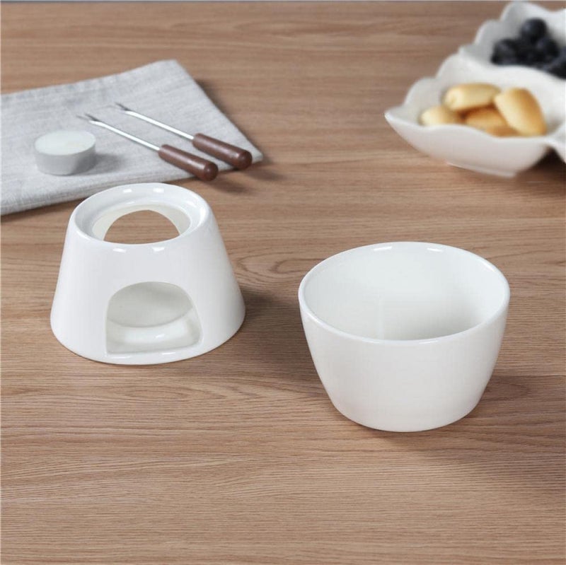 Sizikato Pure White Porcelain Chocolate Fondue Set, 10 Oz, Set of 2 - Image 2
