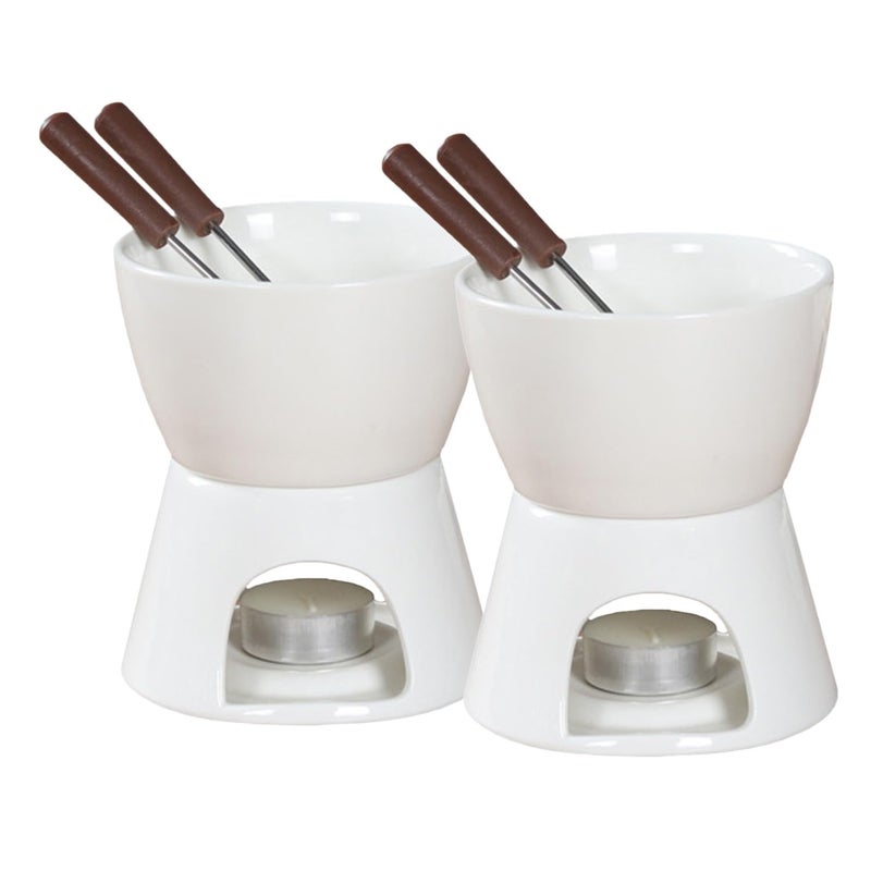 Sizikato Pure White Porcelain Chocolate Fondue Set, 10 Oz, Set of 2 - Image 1