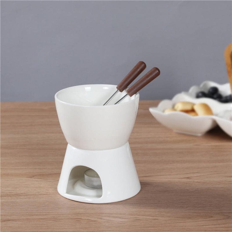 Sizikato Pure White Porcelain Chocolate Fondue Set, 10 Oz, Set of 2 - Image 4