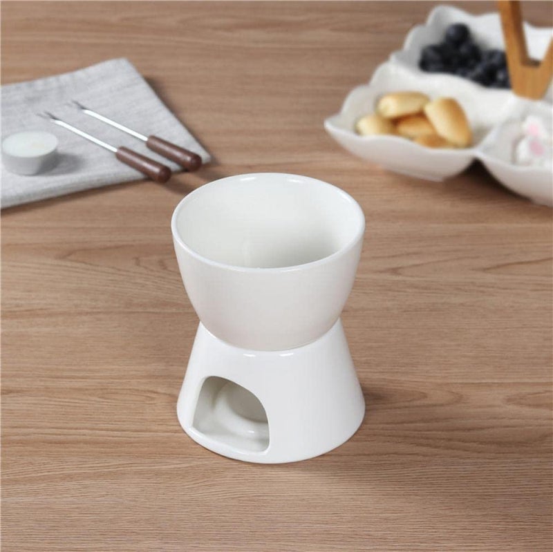 Sizikato Pure White Porcelain Chocolate Fondue Set, 10 Oz, Set of 2 - Image 3